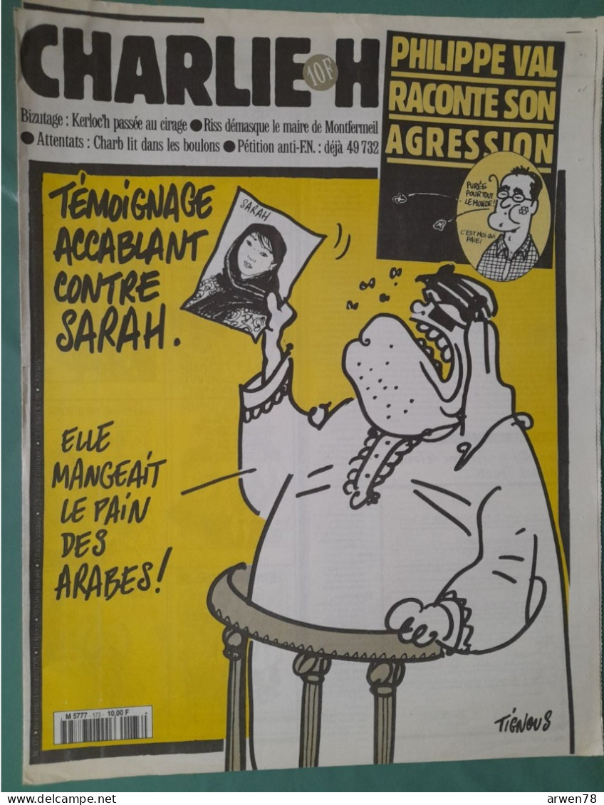 CHARLIE HEBDO 1995 N° 173 LE PEN TEMOIGNAGE CONTRE SARAH ELLE MANGEAIT LE PAIN DES ARABES - Humour