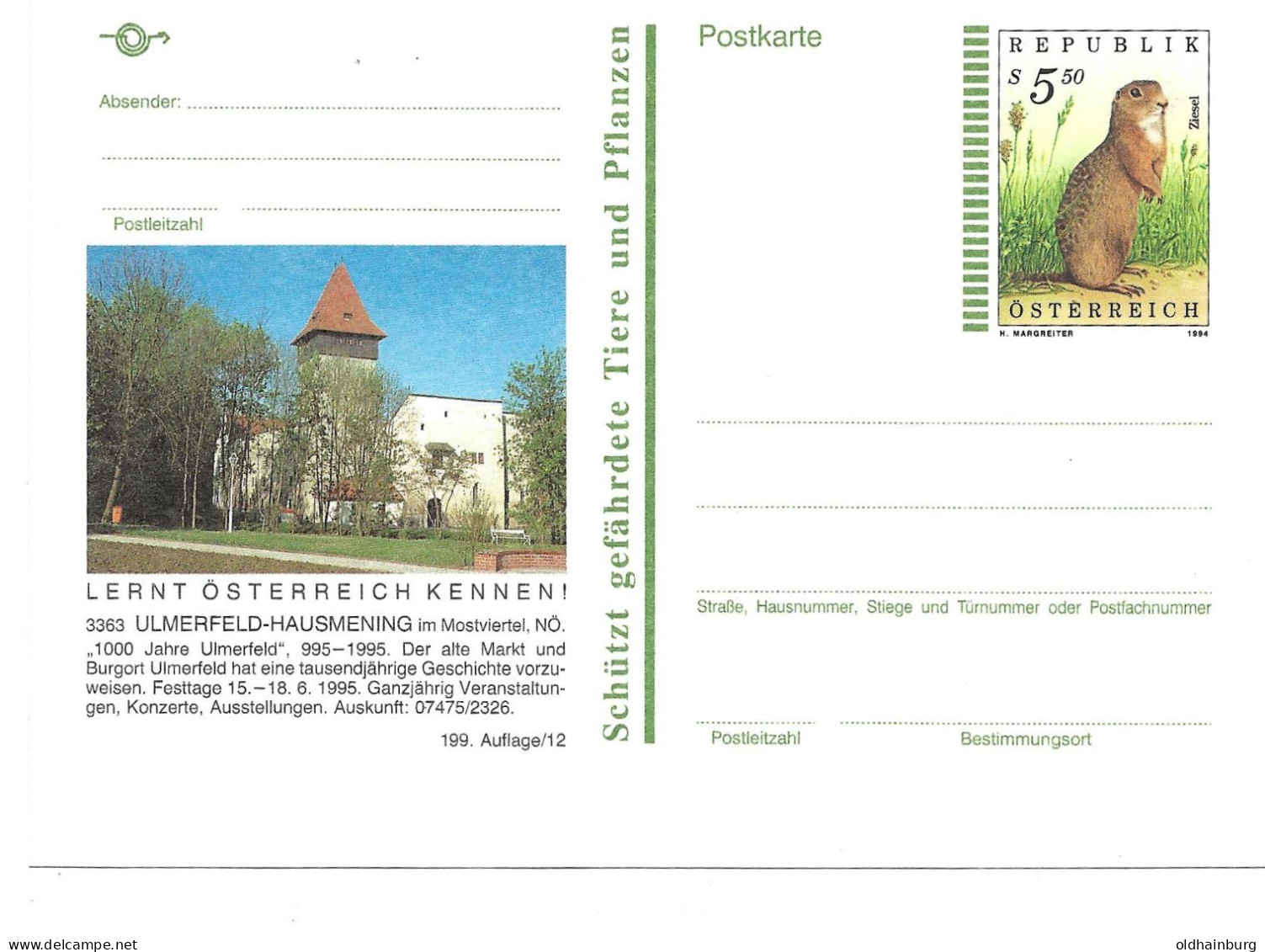0556x: Bildpostkarte 3363 Ulmerfeld- Hausmening, 1000 Jahre Ulmerfeld, Jahrgang 1994, Ungelaufen - Amstetten