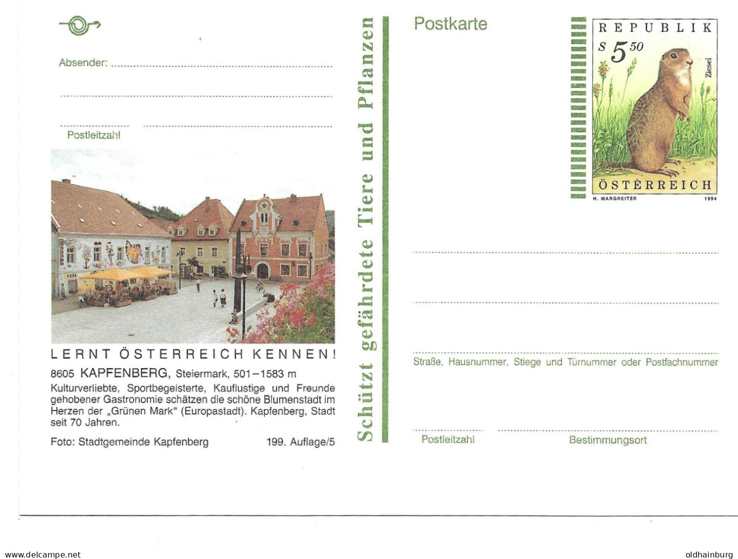 0556o: Bildpostkarte 8605 Kapfenberg, Jahrgang 1994, Ungelaufen - Kapfenberg