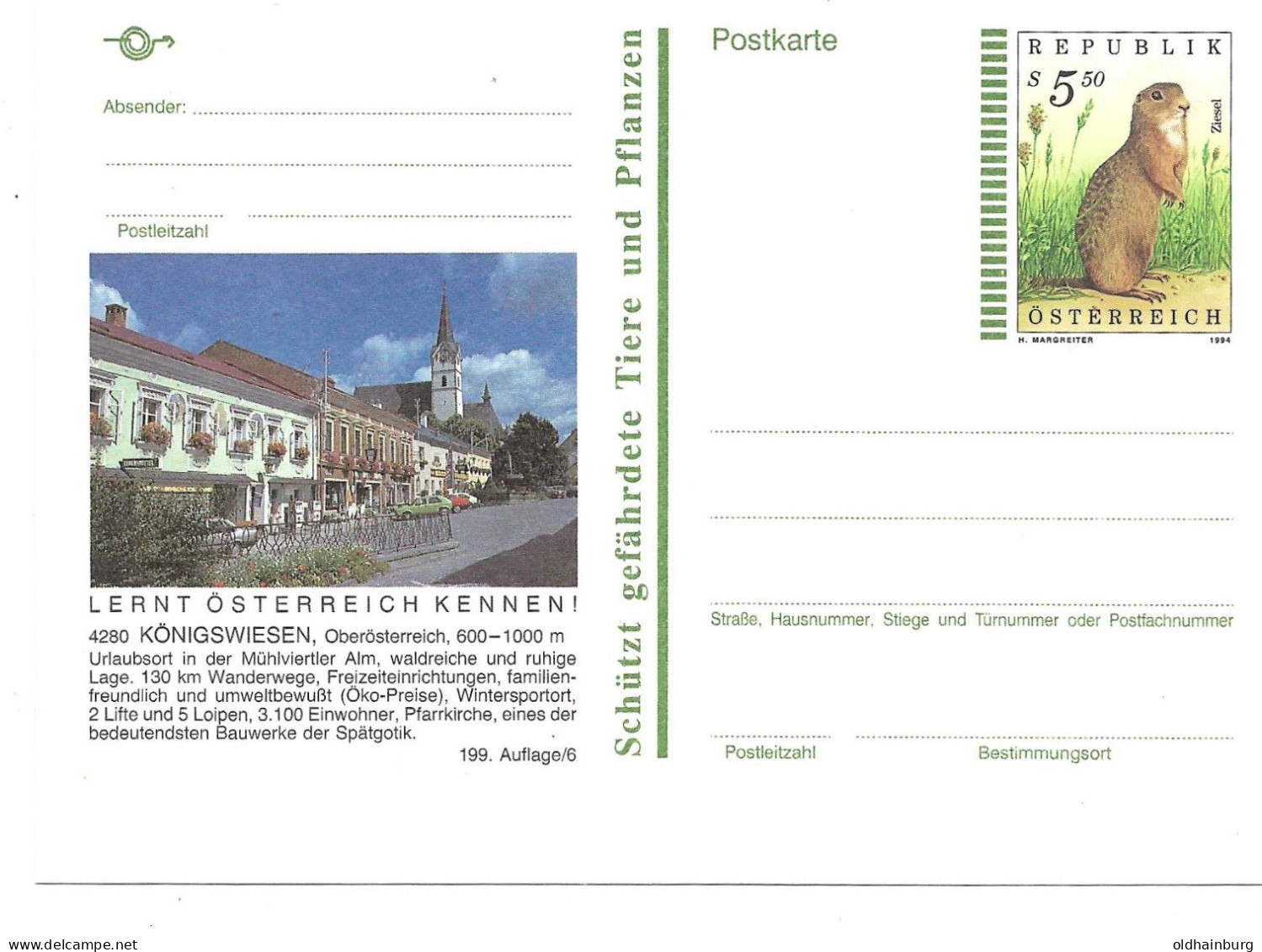 0556n: Bildpostkarte 4280 Königswiesen, Jahrgang 1994, Ungelaufen - Freistadt