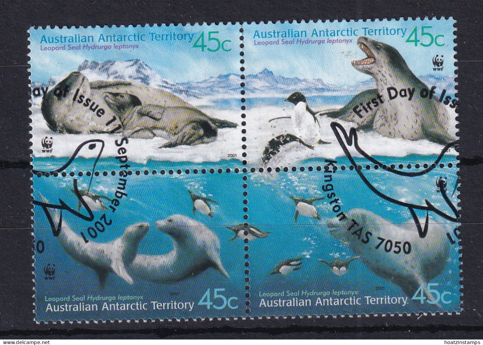 AAT (Australia): 2001   Endangered Species - Leopard Seal  SG152a   45c  Used Block Of 4 - Gebruikt