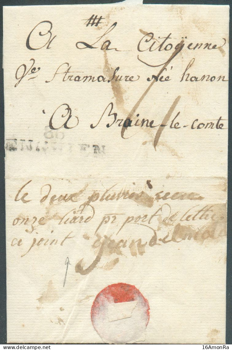 LAC Du 20 Janvier 1800 Avec Griffe 86/ENGHIEN Vers Braine-le-Comte - Verso : Manuscrit "Le 2 Pluviose Nze Liard Pour Le - 1794-1814 (Periodo Frances)