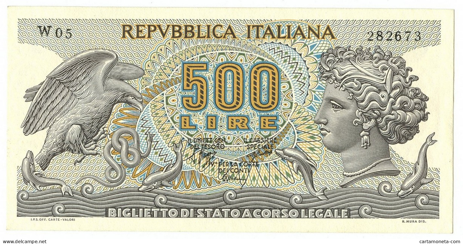 500 LIRE BIGLIETTO DI STATO ARETUSA SERIE SPEC.LE SOSTITUTIVA W05 23/02/1970 SUP - Autres & Non Classés