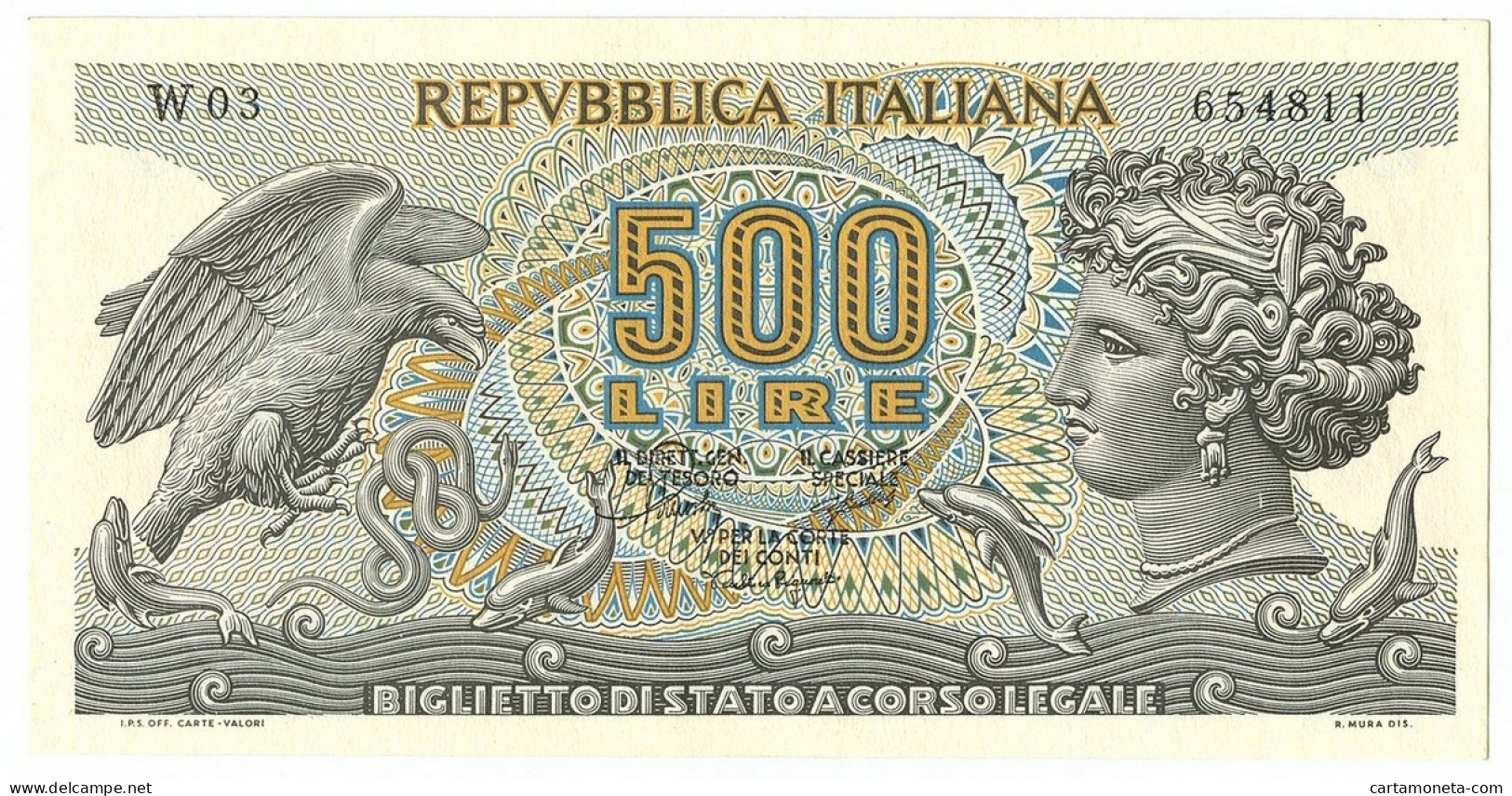 500 LIRE BIGLIETTO DI STATO ARETUSA SERIE SPEC. SOSTITUTIVA W03 20/10/1967 SUP+ - Andere & Zonder Classificatie