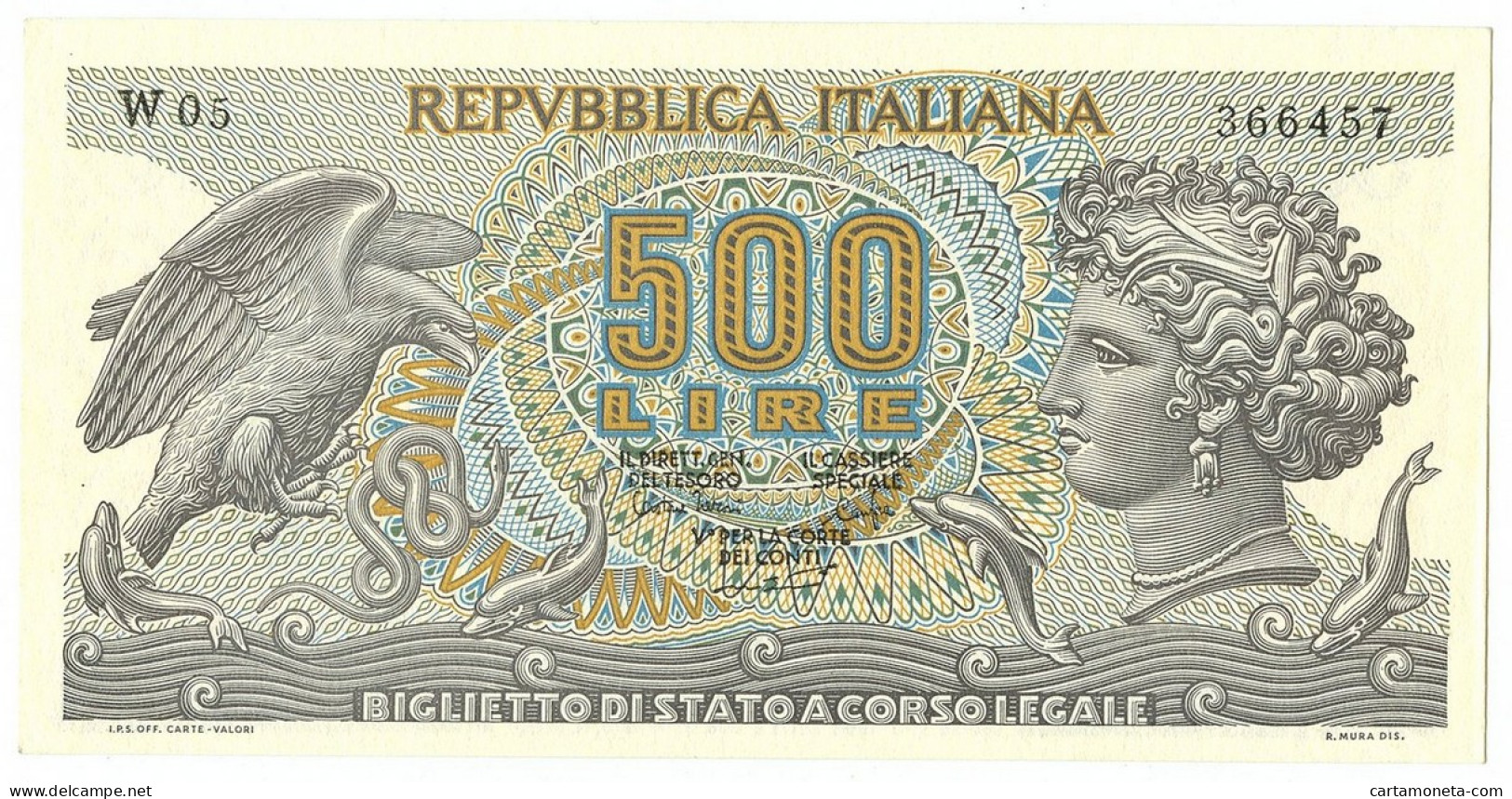 500 LIRE BIGLIETTO DI STATO ARETUSA SERIE SOSTITUTIVA W05 23/04/1975 QFDS - Sonstige & Ohne Zuordnung