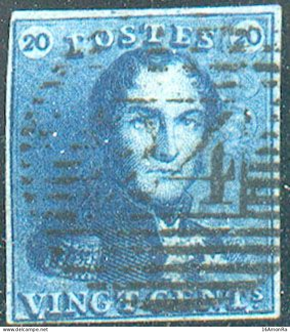 N°2 - Epaulette 20 Centimes Bleue, Bien Margée, Obl. P.24 BRUXELLES et Variété V.13, pos.151 «Coquille à Droite Du P» bi - 1849 Mostrine