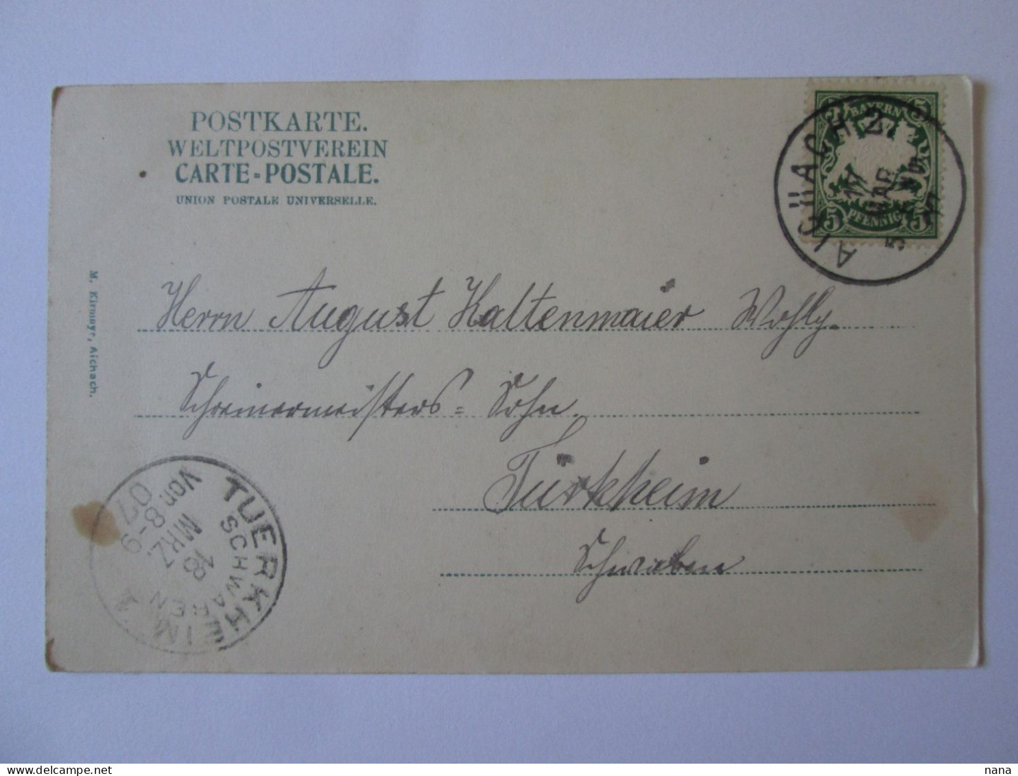 Germany-Gruss Aus Aichach:Salutations/Greetings From Aichach,c.pos.voyage 1907 Rare Cachet/Mailed Pos.1907 Rare Postmark - Aichach