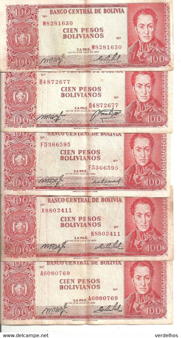 BOLIVIE 100 PESOS L.1962 VF P 163 ( 5 Billets ) - Bolivien