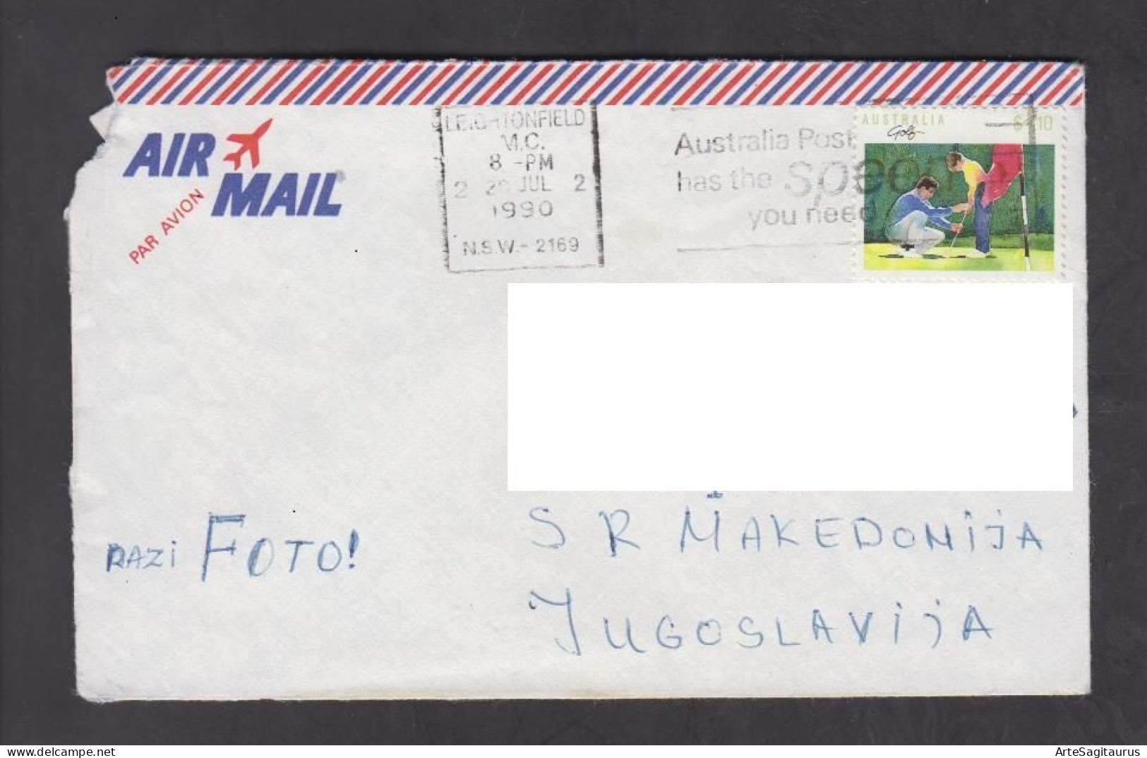 AUSTRALIA, COVER, AIR MAIL, Sport, Golf, Yugoslavia, Macedonia + - Covers & Documents
