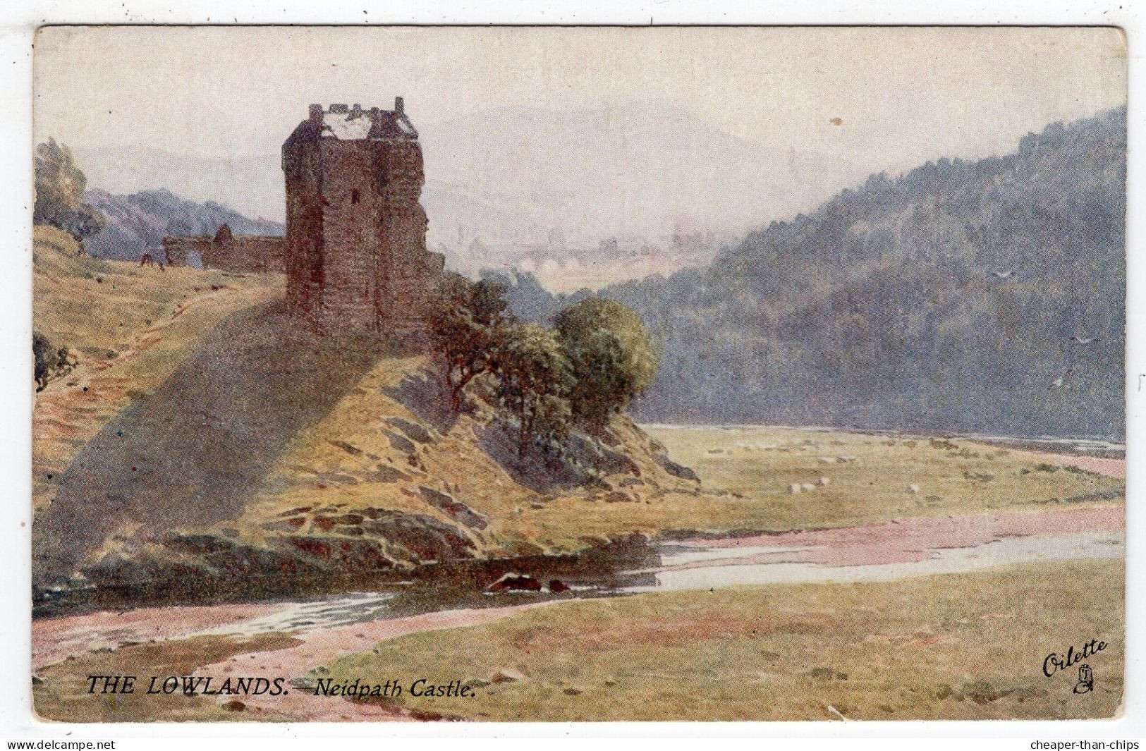 THE LOWLANDS - Neidpath Castle - Artist Sutton Palmer - Tuck Oilette 7351 - Peeblesshire