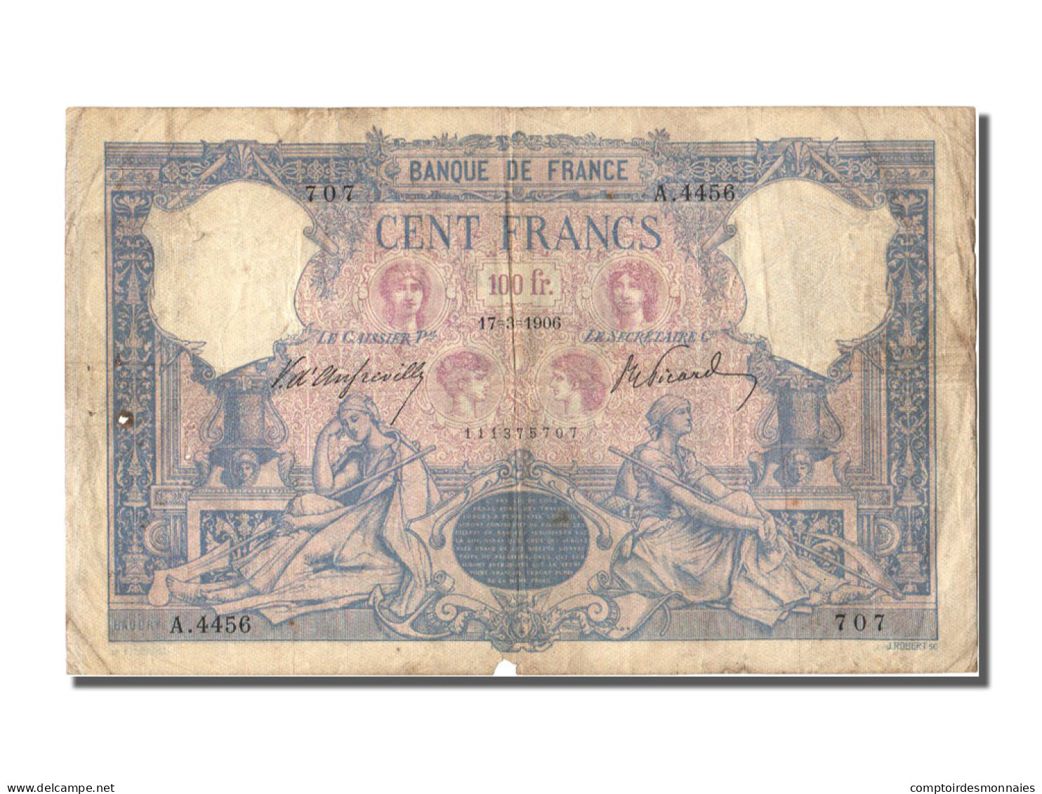 Billet, France, 100 Francs, 1 000 F 1889-1926 ''Bleu Et Rose'', 1906 - 1 000 F 1889-1926 ''Bleu Et Rose''