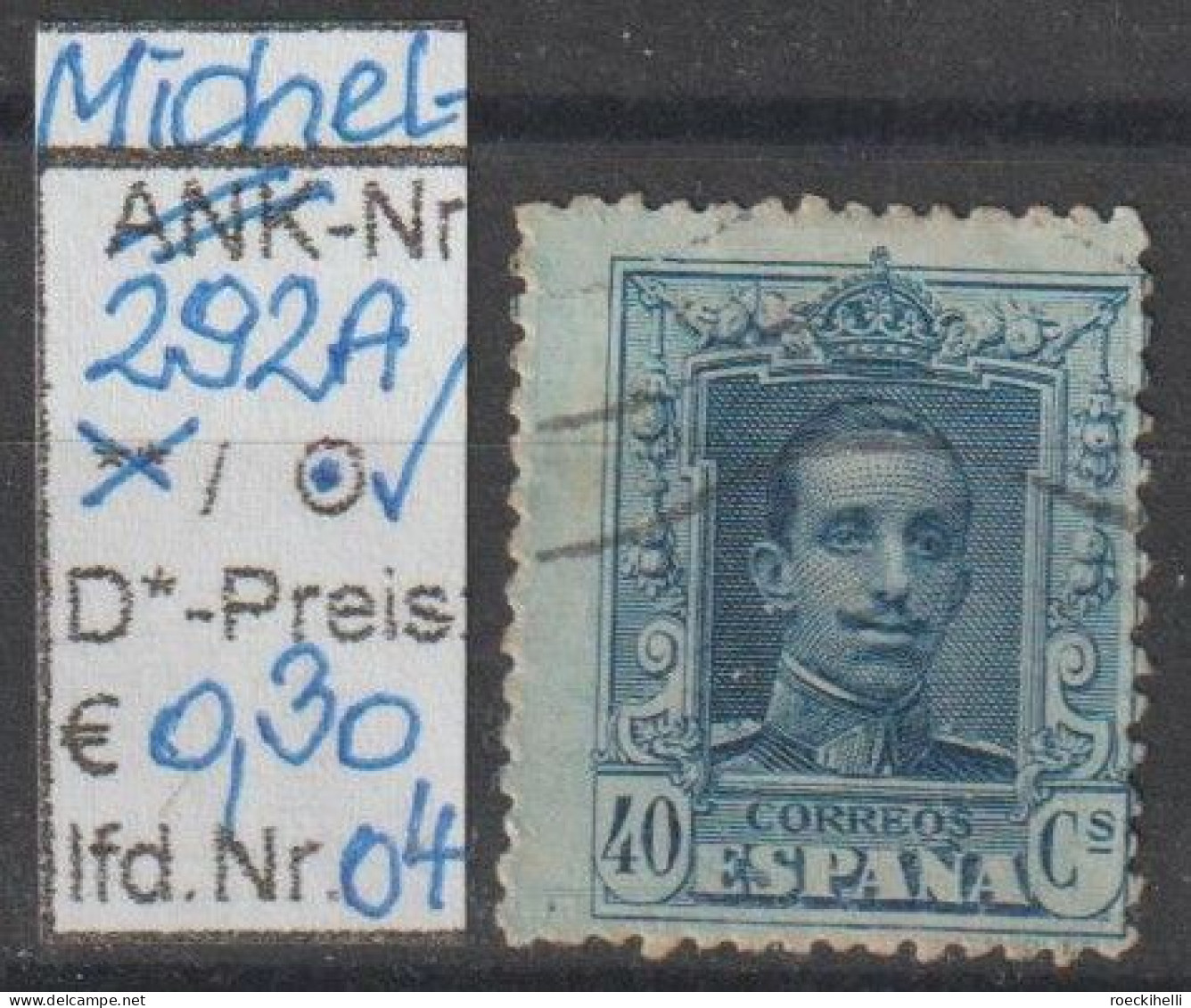 1922/30 - SPANIEN - FM/DM "König Alfons XIII im Rahmen" 40 C blau - o gestempelt - s.Scan (292Ao 01-05 esp)