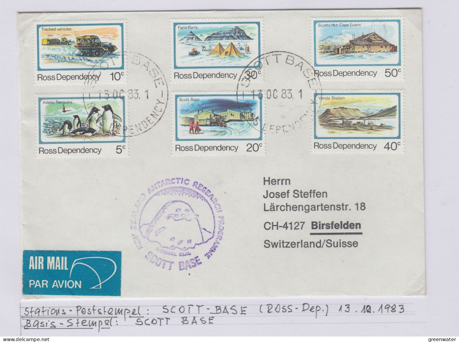 Ross Dependency Cover  NZ  Antarctic Research  Expedition Ca Scott Base 13 OCT 1983 (WB164) - Storia Postale