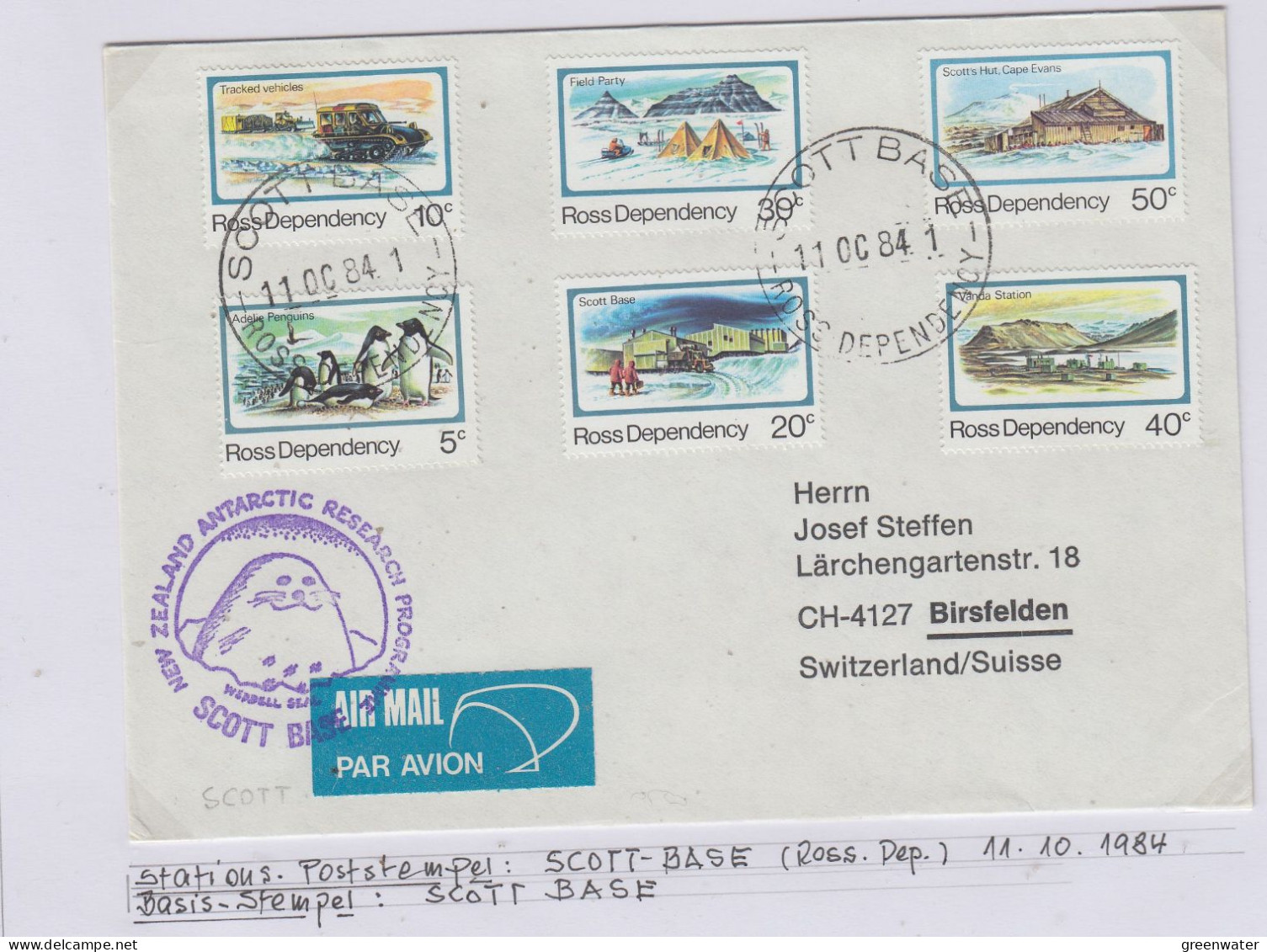 Ross Dependency Cover  NZ  Antarctic Research  Expedition Ca Scott Base 11 OCT 1984 (WB164C) - Covers & Documents