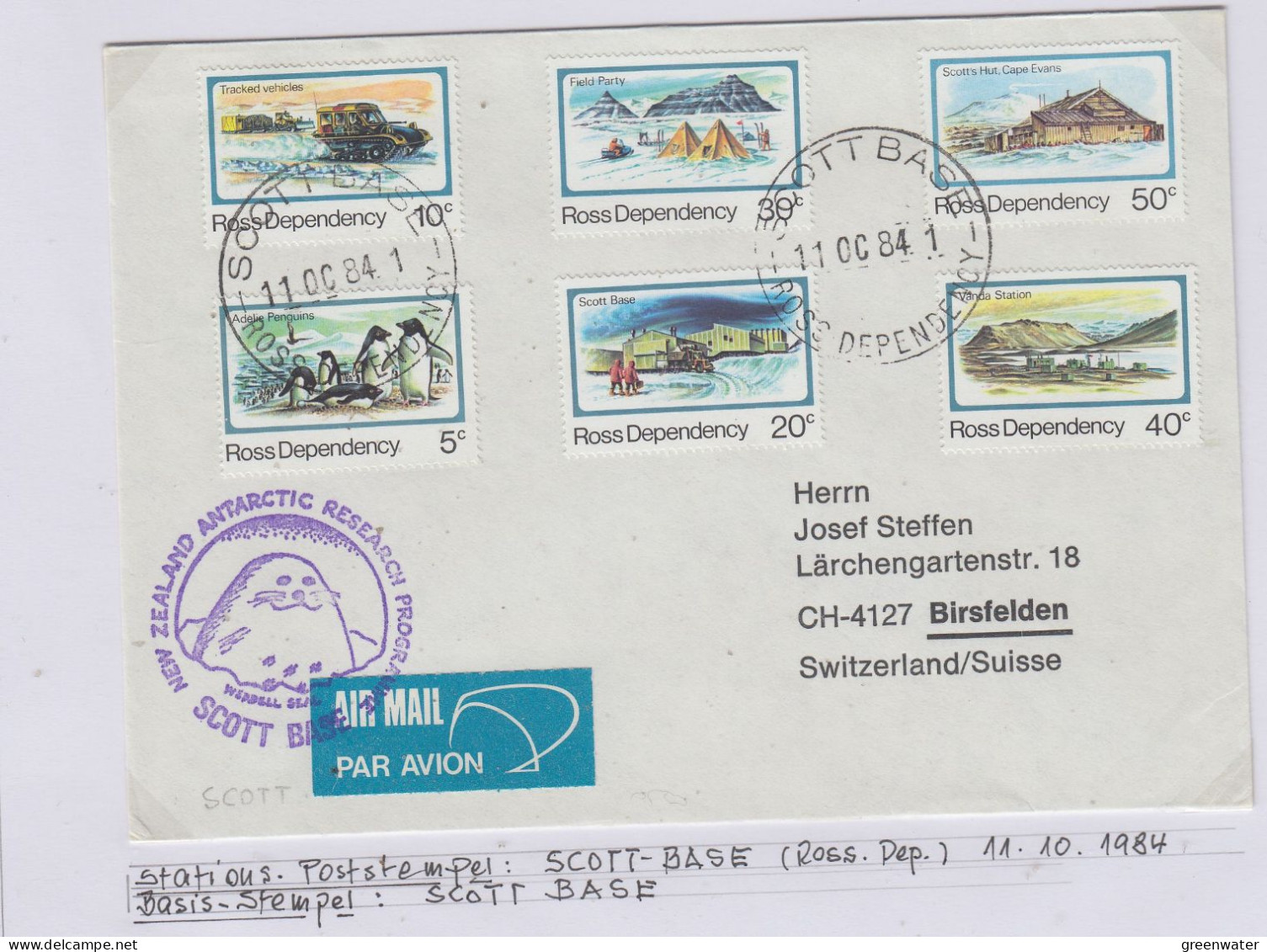 Ross Dependency Cover  NZ  Antarctic Research  Expedition Ca Scott Base 11 OCT 1984 (WB164C) - Brieven En Documenten