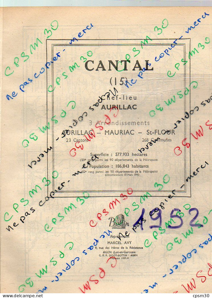 ANNUAIRE - 15 - Département Cantal - Année 1952 édition Didot-Bottin - 70 Pages - Telefonbücher