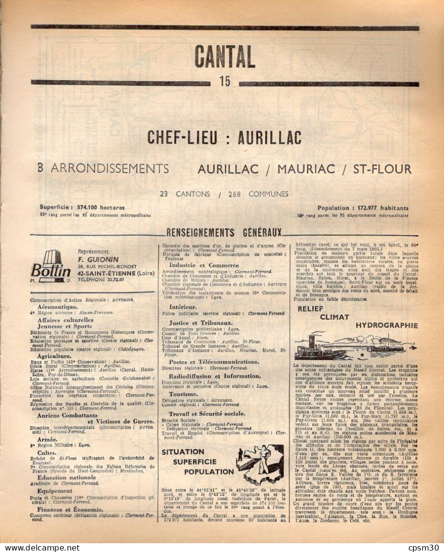 ANNUAIRE - 15 - Département Cantal - Année 1969 - édition Didot-Bottin - 188 Pages - Telefonbücher