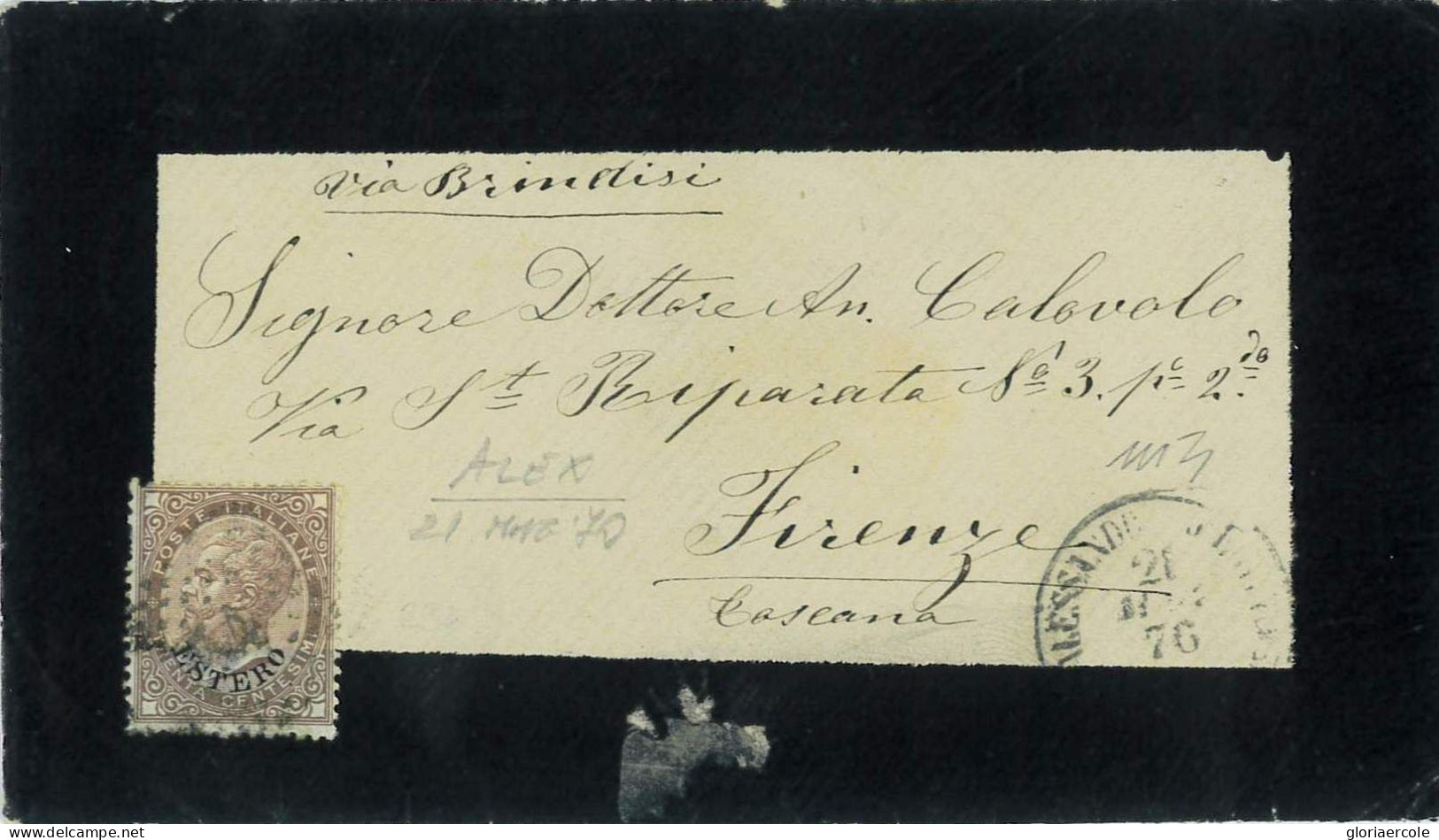 P0607 - EGYPT Italy - Postal History - Italian ESTERO Cover From ALEXANDRIA 1870 - Sonstige & Ohne Zuordnung