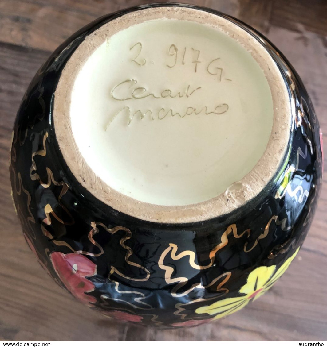 Cerart Monaco Vase En Faïence à Décor Polychrome De Fleurs - XXe Siècle Signé - Vases