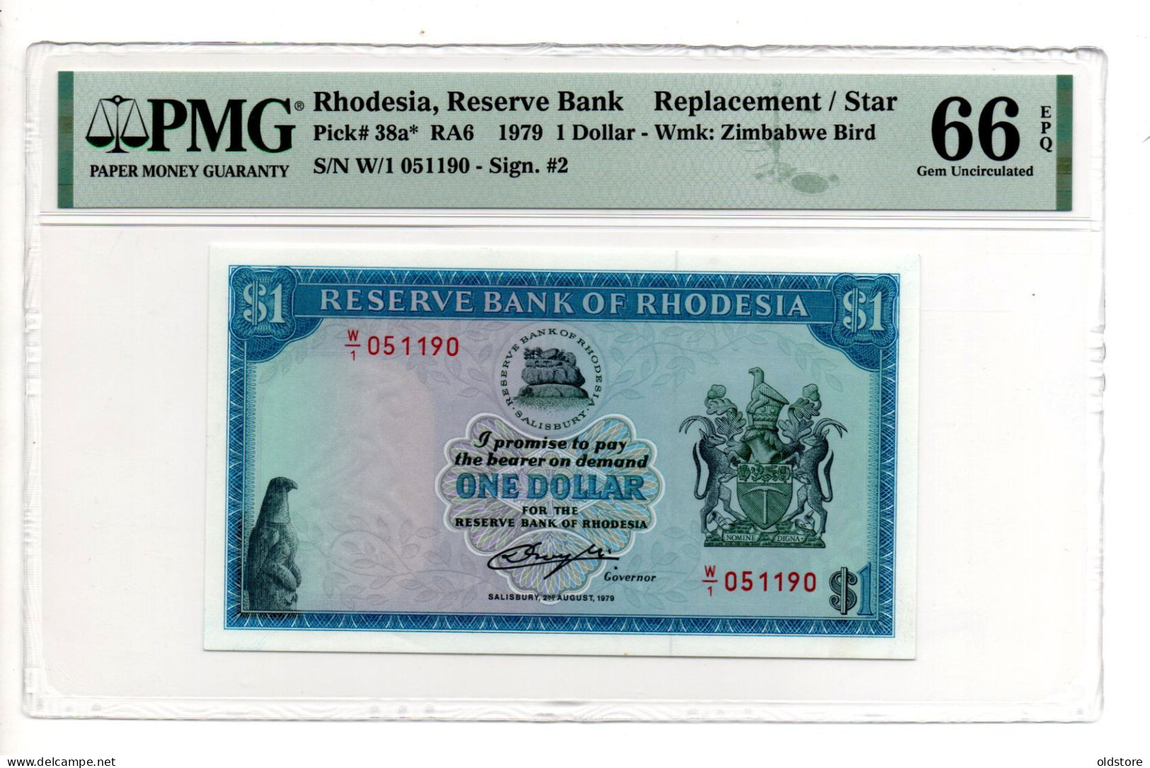 RHODESIA Banknote - REPLACEMENT - 1 Dollar - ND 1979 - Watermark Zimbabwe Bird - UNC 66 EPQ - Rhodesien