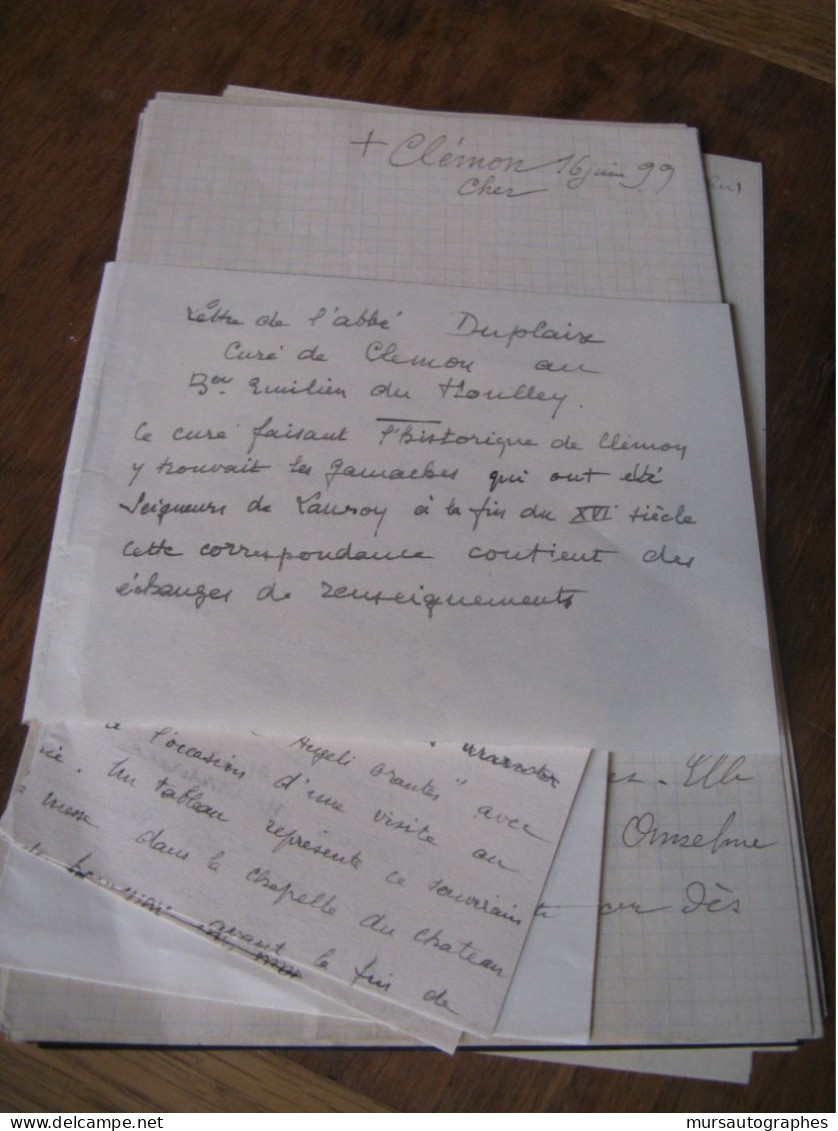 7 LETTRES AUTOGRAPHES SIGNEES DE L'ABBE DUPLAIX 1899-1906 GENEALOGIE FAMILLE GAMACHES CHER CLERMONT - Personnages Historiques