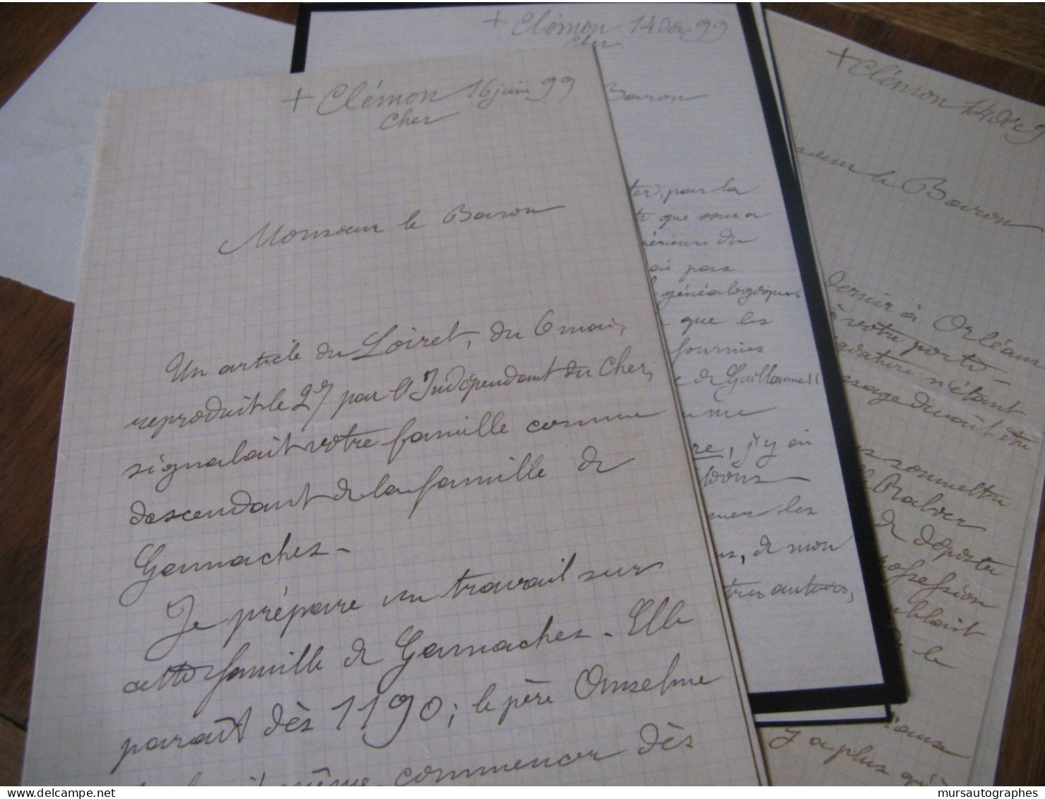 7 LETTRES AUTOGRAPHES SIGNEES DE L'ABBE DUPLAIX 1899-1906 GENEALOGIE FAMILLE GAMACHES CHER CLERMONT - Personnages Historiques