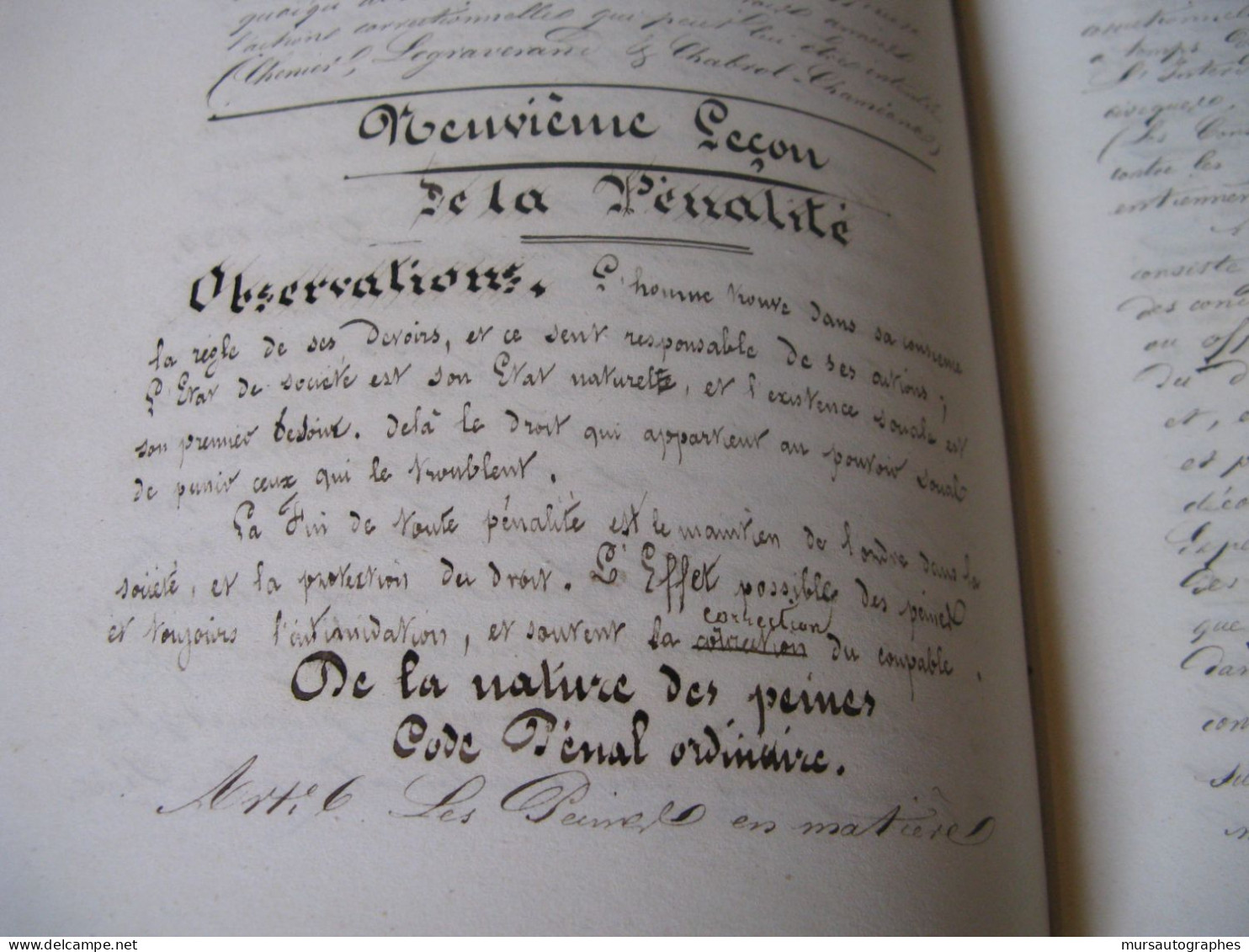 CHANCHOU Manuscrit Autographe Relié "COURS ELEMENTAIRE DE LEGISLATION PENALE MILITAIRE" 1840 CONSEILS GUERRE CRIMES - Politico E Militare