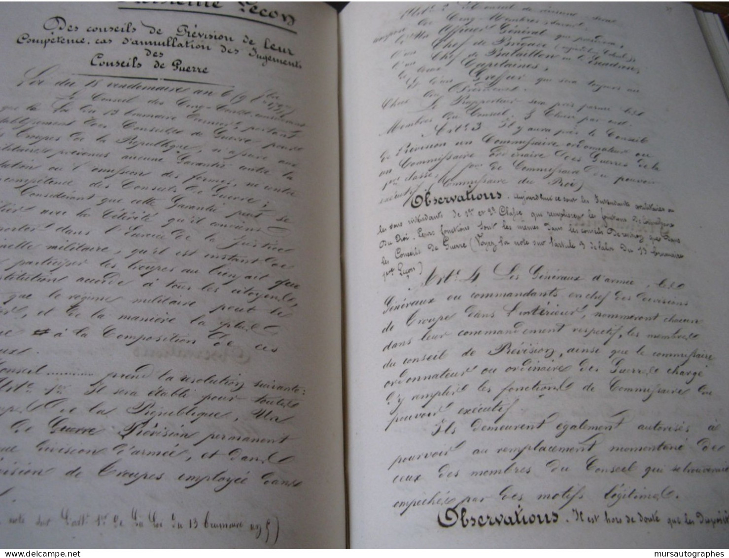 CHANCHOU Manuscrit Autographe Relié "COURS ELEMENTAIRE DE LEGISLATION PENALE MILITAIRE" 1840 CONSEILS GUERRE CRIMES