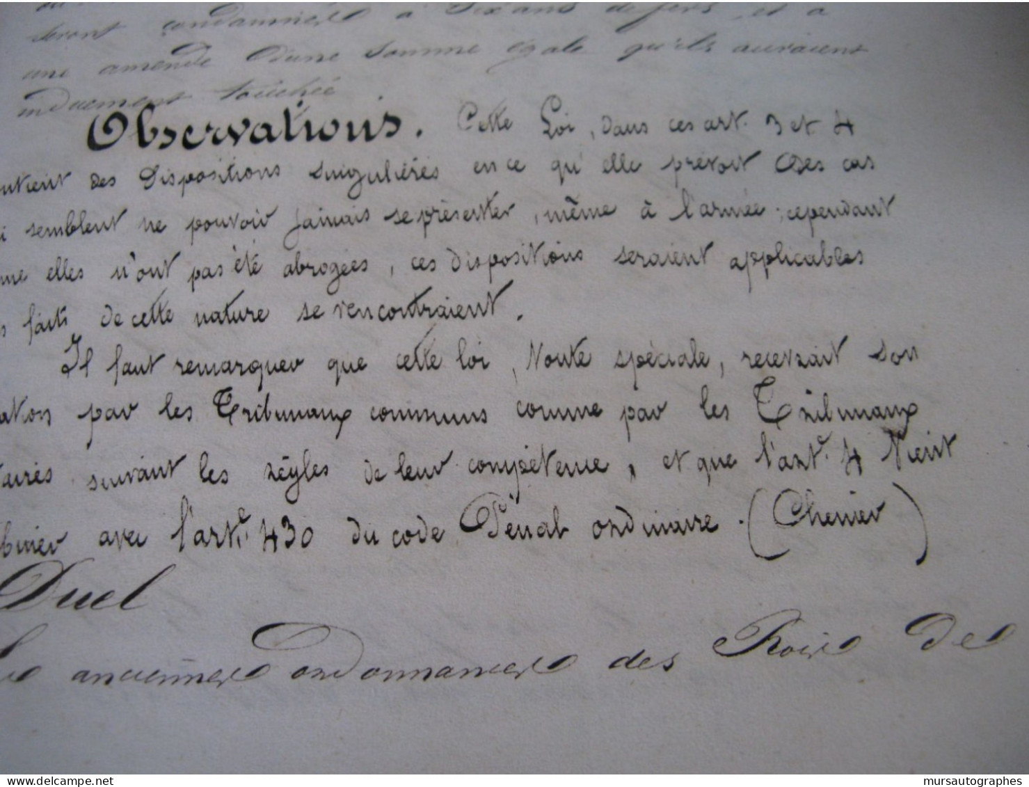 CHANCHOU Manuscrit Autographe Relié "COURS ELEMENTAIRE DE LEGISLATION PENALE MILITAIRE" 1840 CONSEILS GUERRE CRIMES