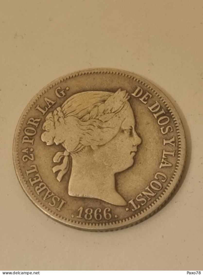 40 Centimos De Escudo - Isabel II, 1866 - Premières Frappes