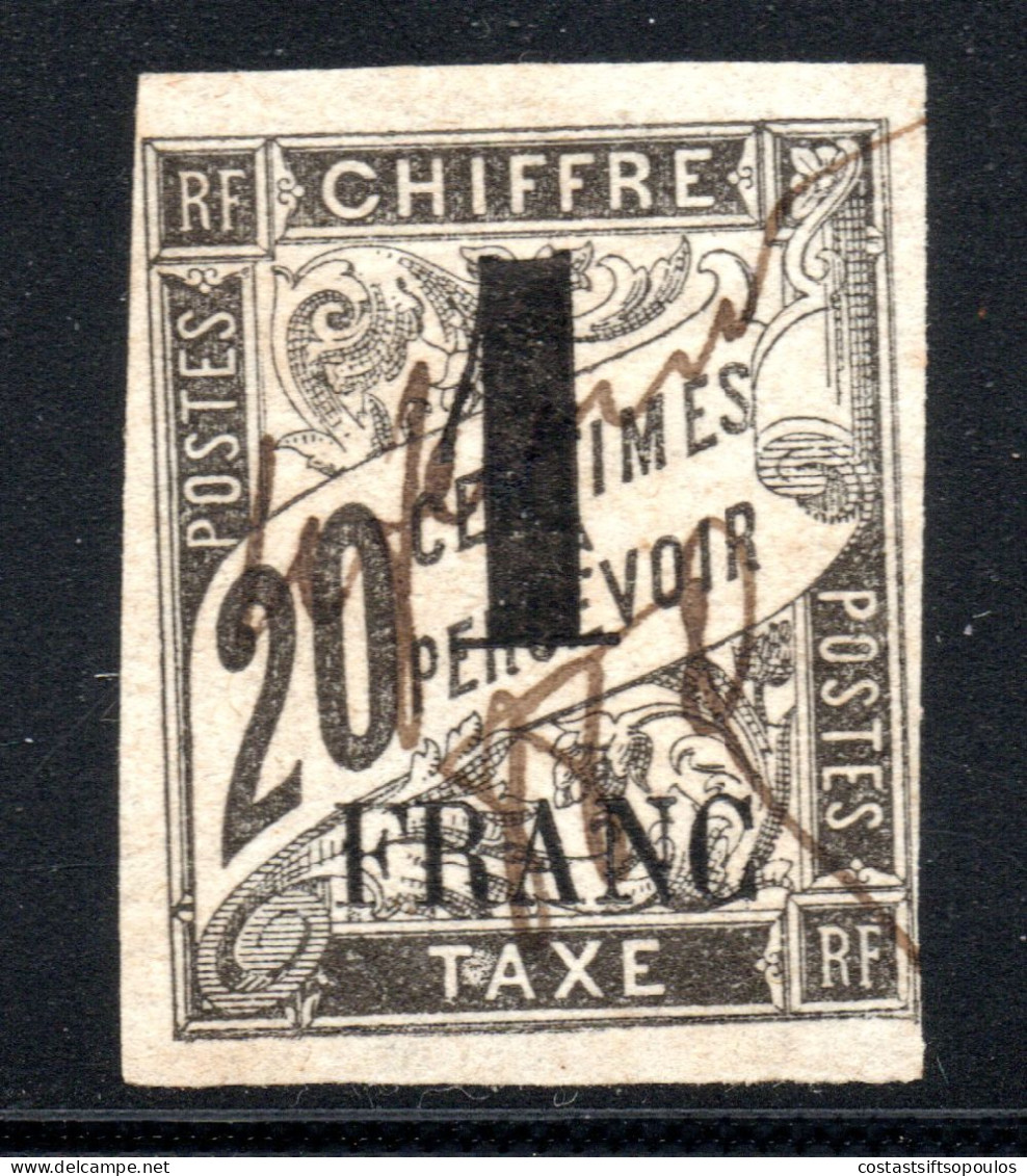 1591.FRANCE.COLONIES UNIDENTIFIED 1 FR/ 20c. PEN CANCELLED. - Taxe