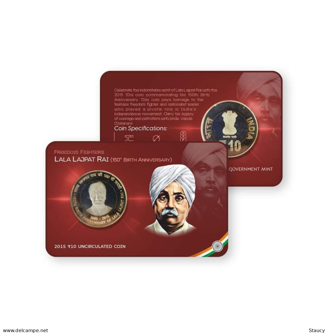 INDIA 2015 LALA LAJPAT RAI Commemorative Rs.10.00 COIN In Card  Packed By NUMISMATE As Per Scan - Ficción & Especímenes