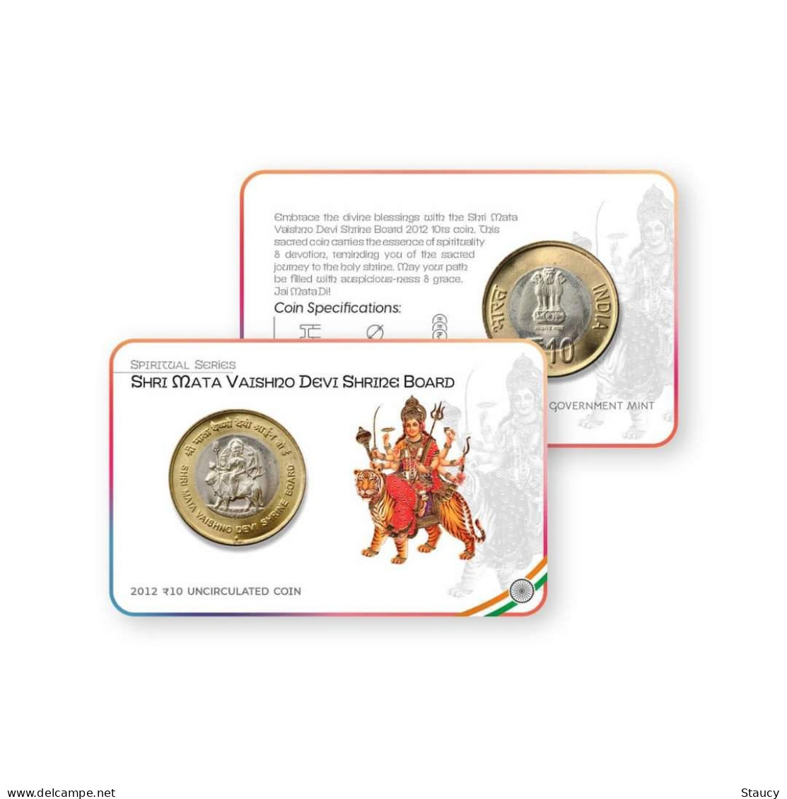 INDIA MATA VAISHNO DEVI Commemorative Rs.10.00 COIN In Card  Packed By NUMISMATE As Per Scan - Fictifs & Spécimens