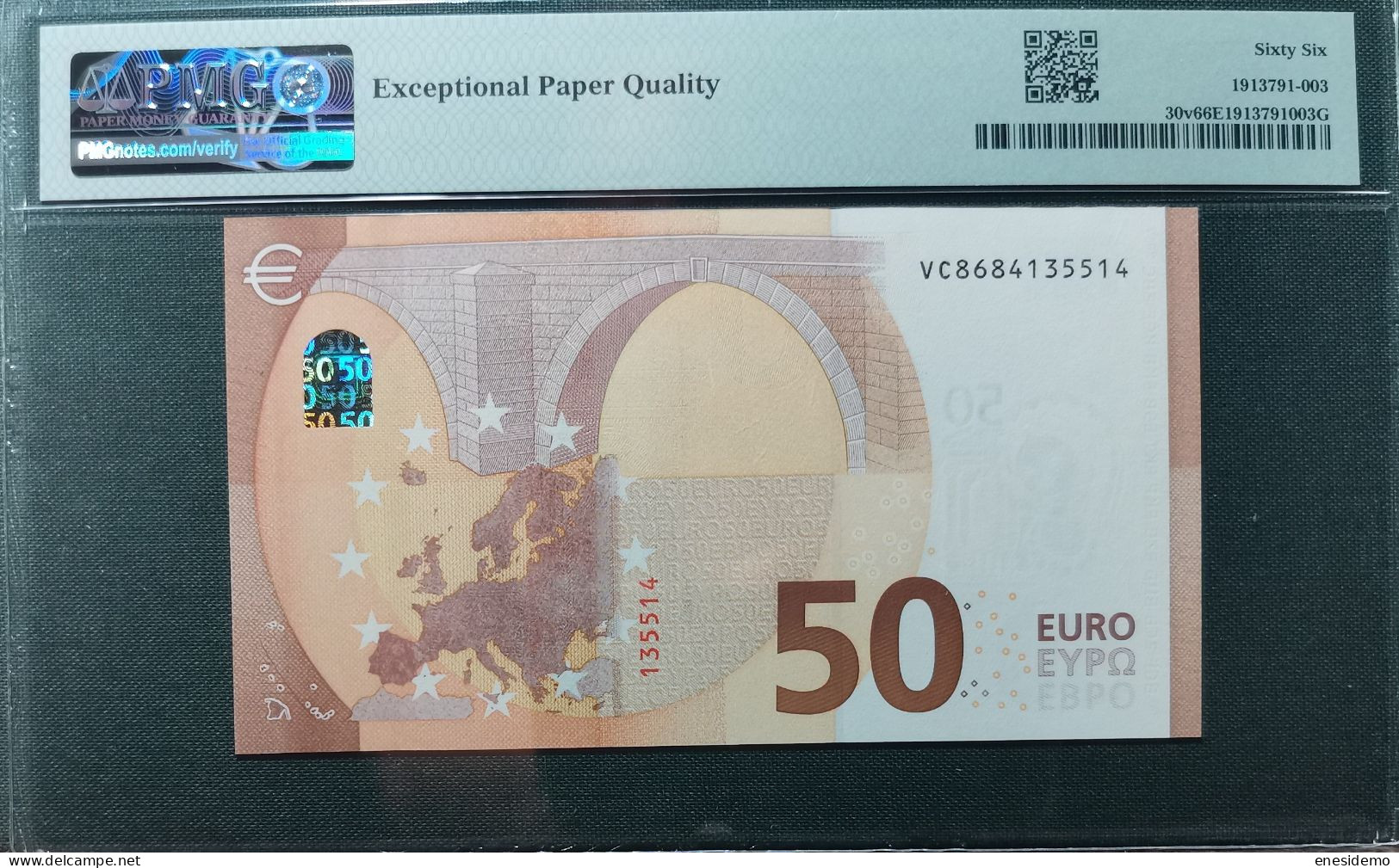 50 EURO SPAIN 2017 LAGARDE V027A1 VC SC FDS UNC. PERFECT PMG 66 EPQ - 50 Euro