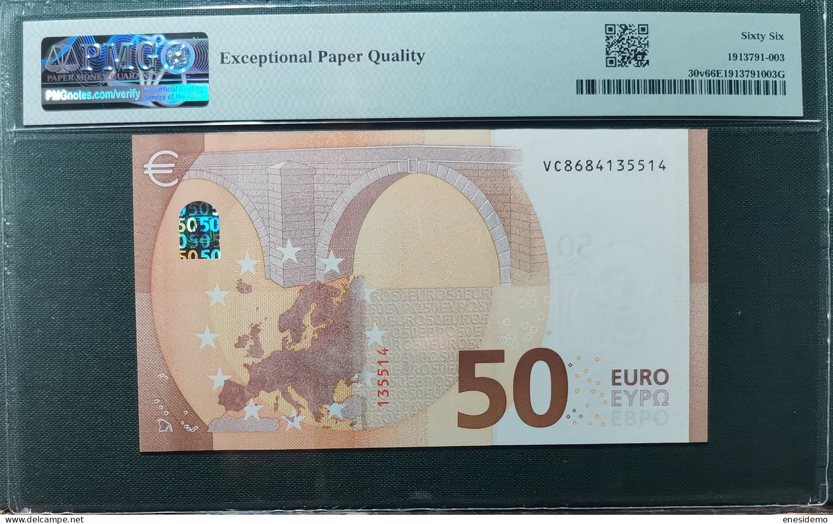 50 EURO SPAIN 2017 LAGARDE V027A1 VC SC FDS UNC. PERFECT PMG 66 EPQ - 50 Euro