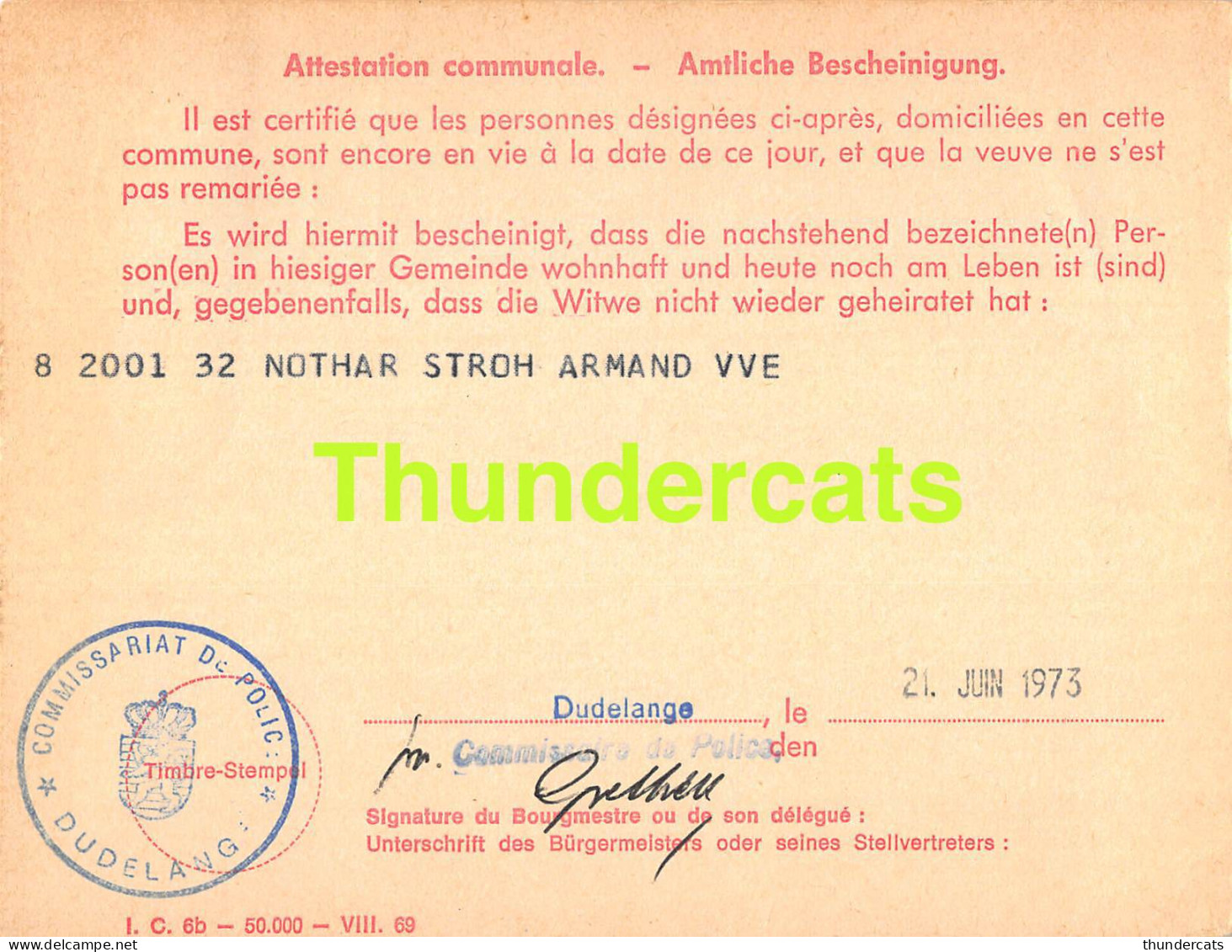 ASSURANCE VIEILLESSE INVALIDITE LUXEMBOURG 1973 NOTHAR STROH DUDELANGE  - Lettres & Documents