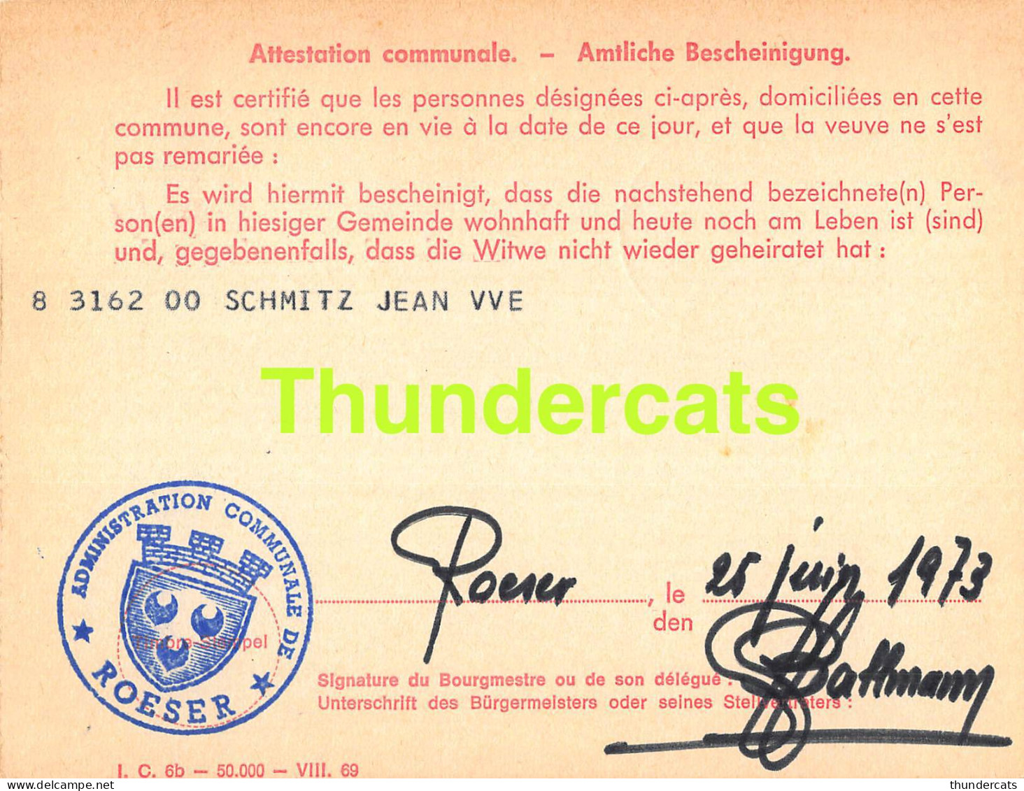 ASSURANCE VIEILLESSE INVALIDITE LUXEMBOURG 1973 SCHMITZ ROESER  - Brieven En Documenten