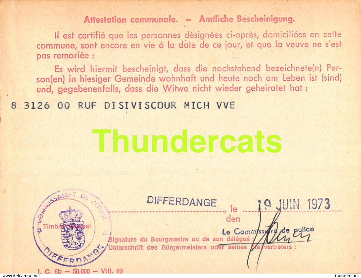 ASSURANCE VIEILLESSE INVALIDITE LUXEMBOURG 1973 RUF DISIVISCOUR DIFFERDANGE  - Cartas & Documentos