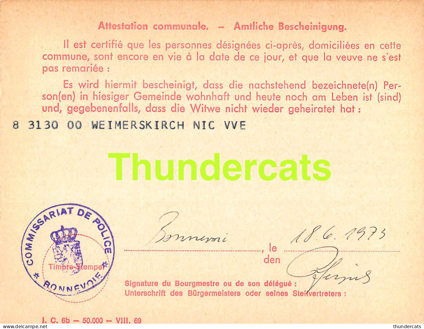 ASSURANCE VIEILLESSE INVALIDITE LUXEMBOURG 1973 WEIMERSKIRCH BONNEVOIE  - Lettres & Documents