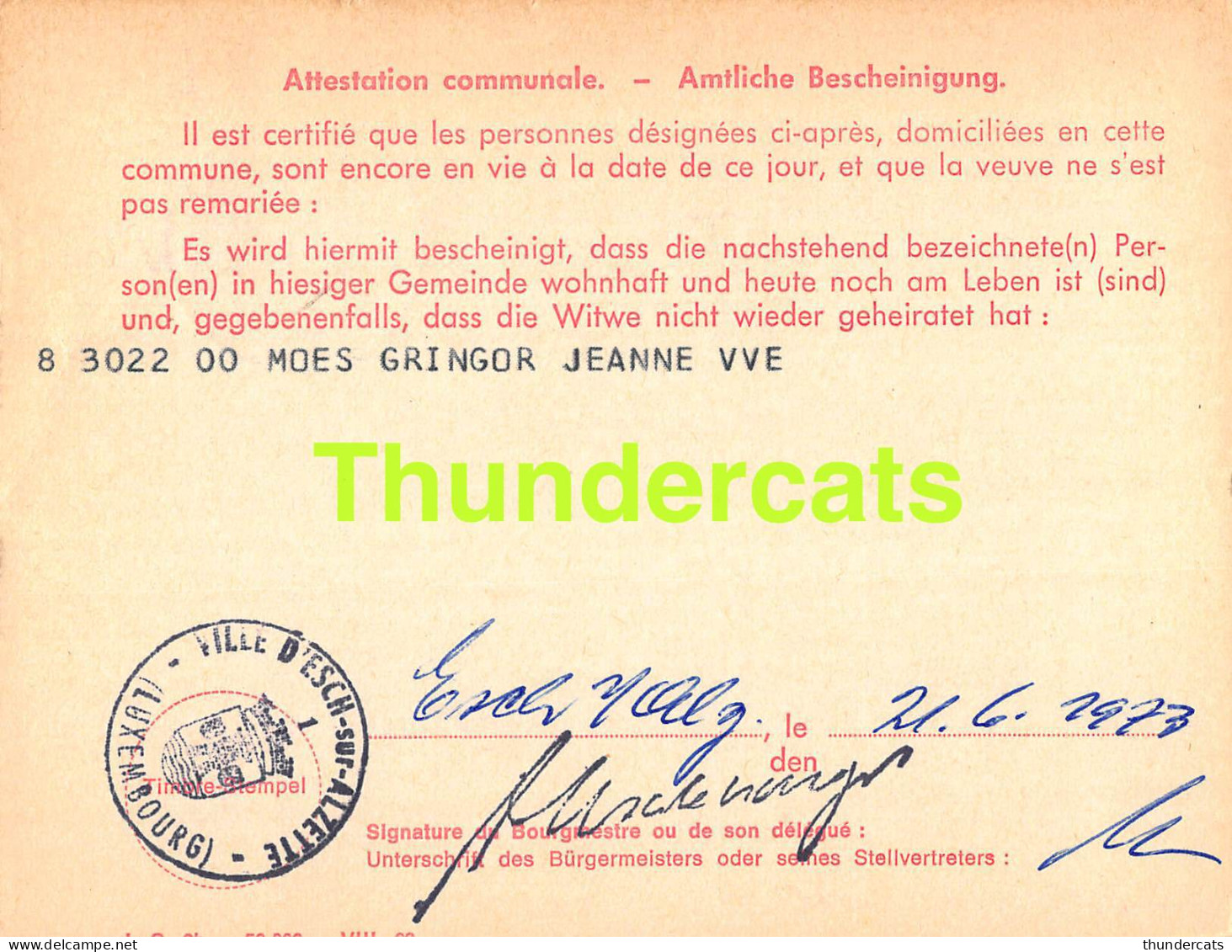 ASSURANCE VIEILLESSE INVALIDITE LUXEMBOURG 1973 MOES GRINGOR VILLE D'ESCH ALZETTE  - Brieven En Documenten