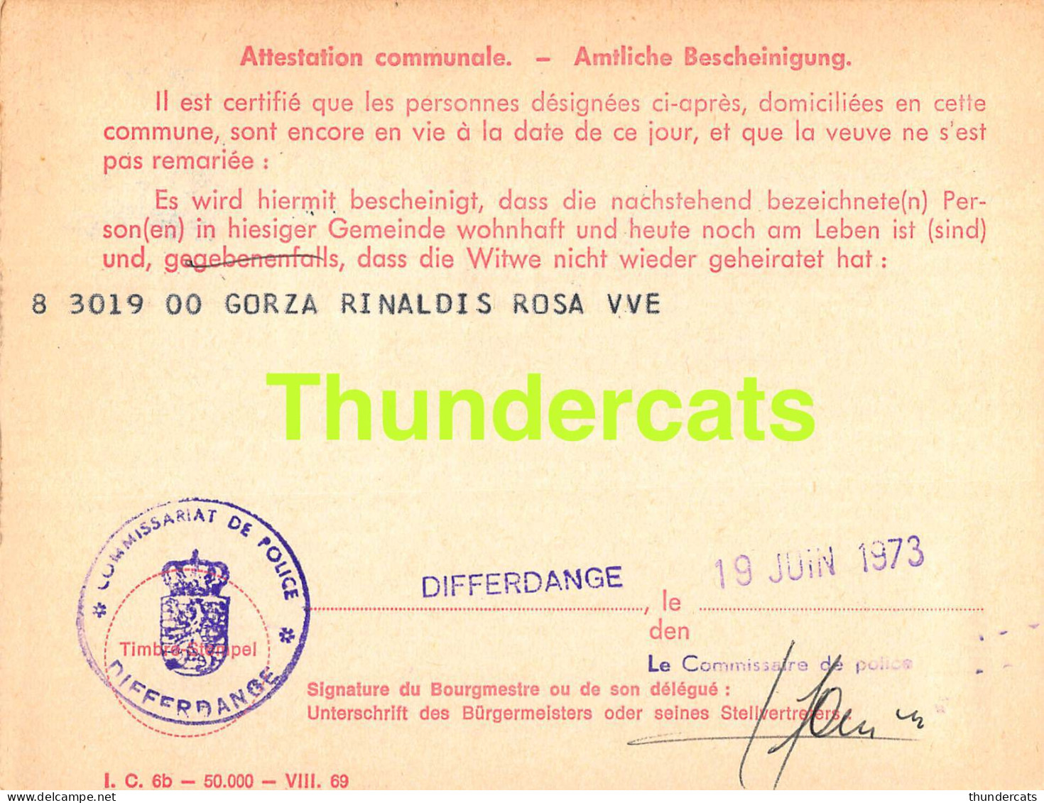 ASSURANCE VIEILLESSE INVALIDITE LUXEMBOURG 1973 GORZA RINALDIS DIFFERDANGE  - Briefe U. Dokumente
