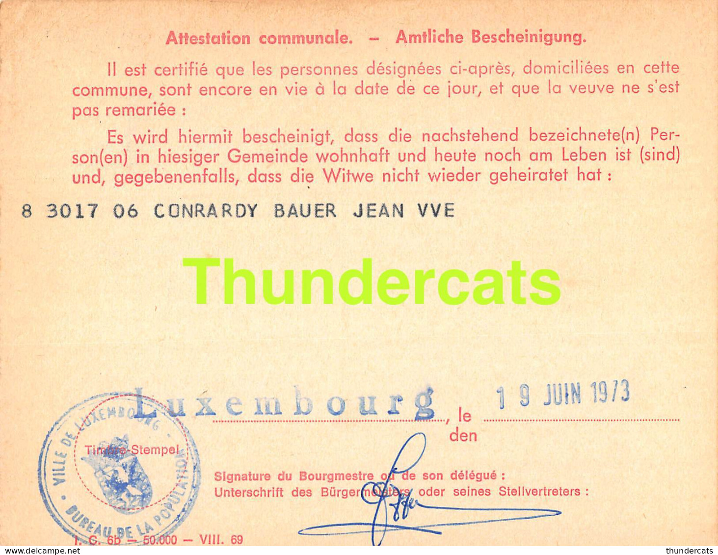 ASSURANCE VIEILLESSE INVALIDITE LUXEMBOURG 1973 CONRARDY BAUER LUXEMBOURG - Brieven En Documenten