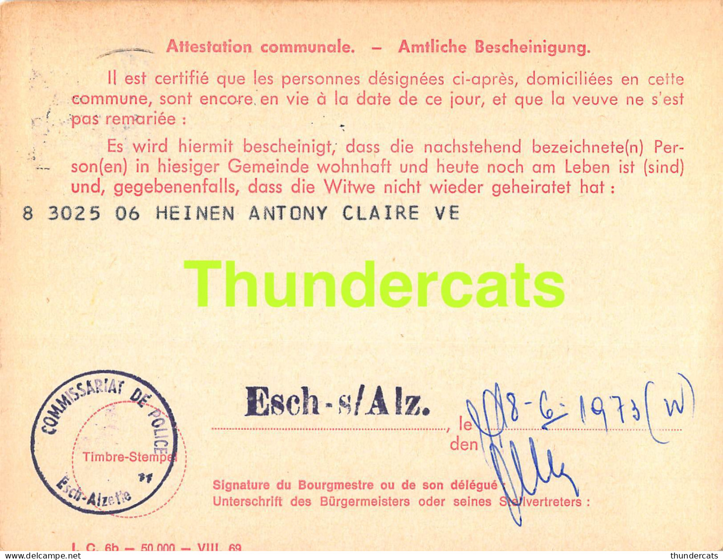 ASSURANCE VIEILLESSE INVALIDITE LUXEMBOURG 1973 HEIEN ANTONY ESCH SUR ALZETTE  - Covers & Documents