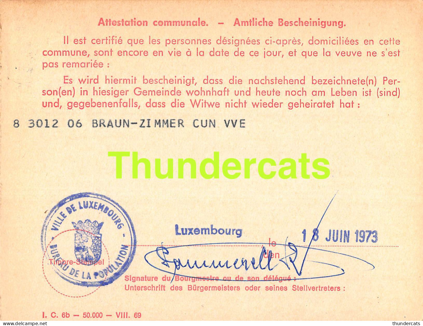 ASSURANCE VIEILLESSE INVALIDITE LUXEMBOURG 1973 BRAUN ZIMMER LUXEMBOURG  - Lettres & Documents