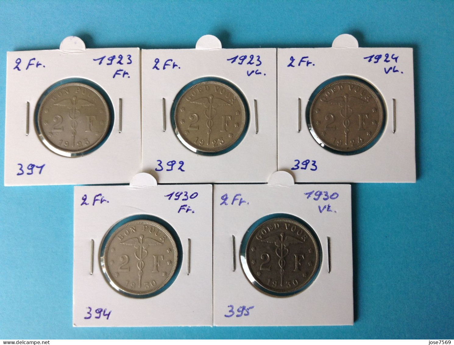 België Albert I 5 Verschillende 2 Frank. 1923-1930 Compleet (Morin 391 Tot 395) - 2 Francos