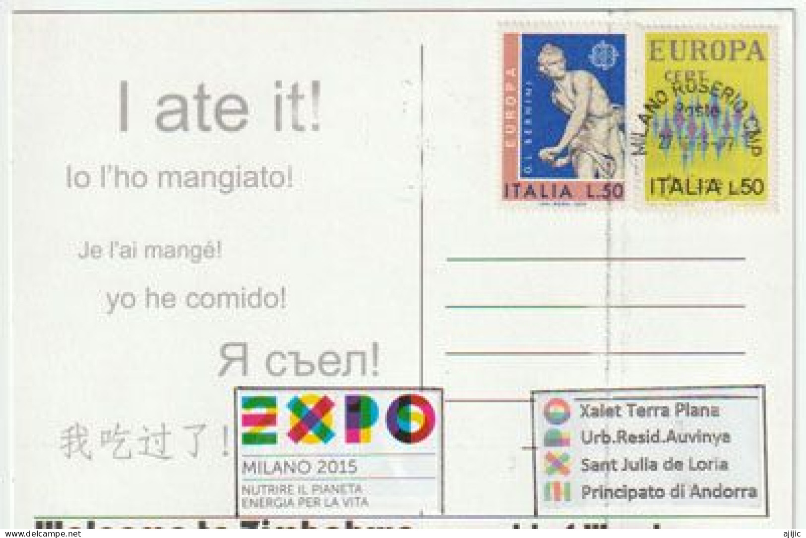 ZIMBABWE. UNIVERSAL EXPO MILANO 2015, Pavillon Zimbabwe."Feeding The Planet" (CrocoBurger) Country Stamp,sent From Milan - Zimbabwe