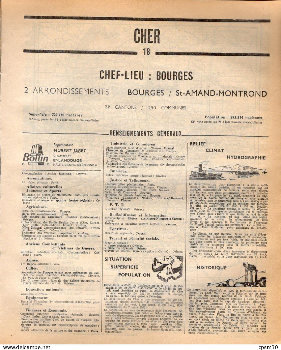 ANNUAIRE - 18 - Département Cher - Année 1969 - édition Didot-Bottin - 110 Pages - Telefonbücher