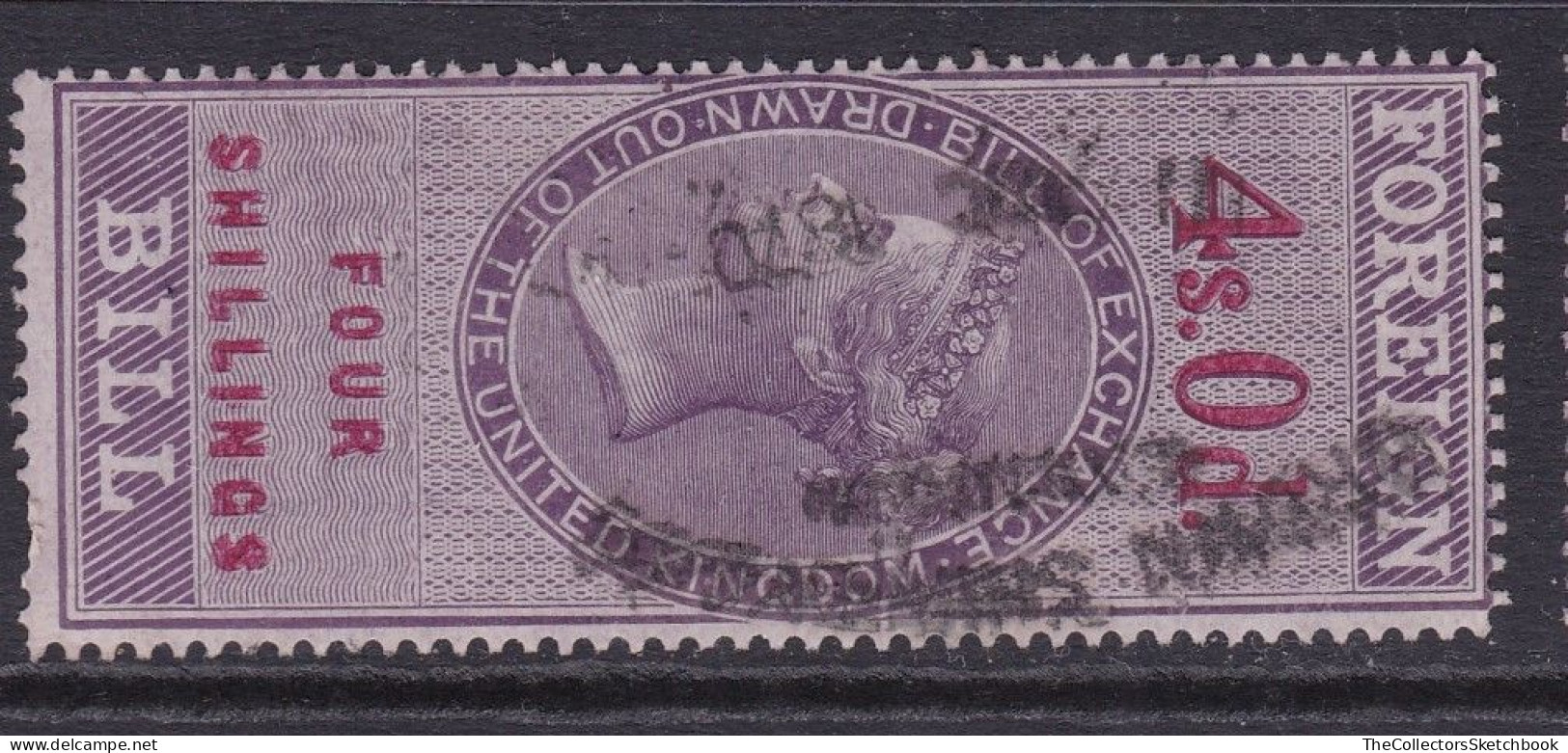 GB  QV  Fiscals / Revenues Foreign Bill 4/- Lilac And Red Gu Perf 14; Good Used - Revenue Stamps