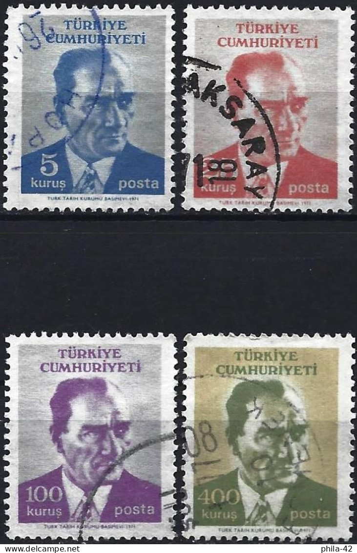 Turkey 1971 - Mi 2212/15 - YT 1994/97 ( President Mustapha Kemal Atatürk ) Complete Set - Usati