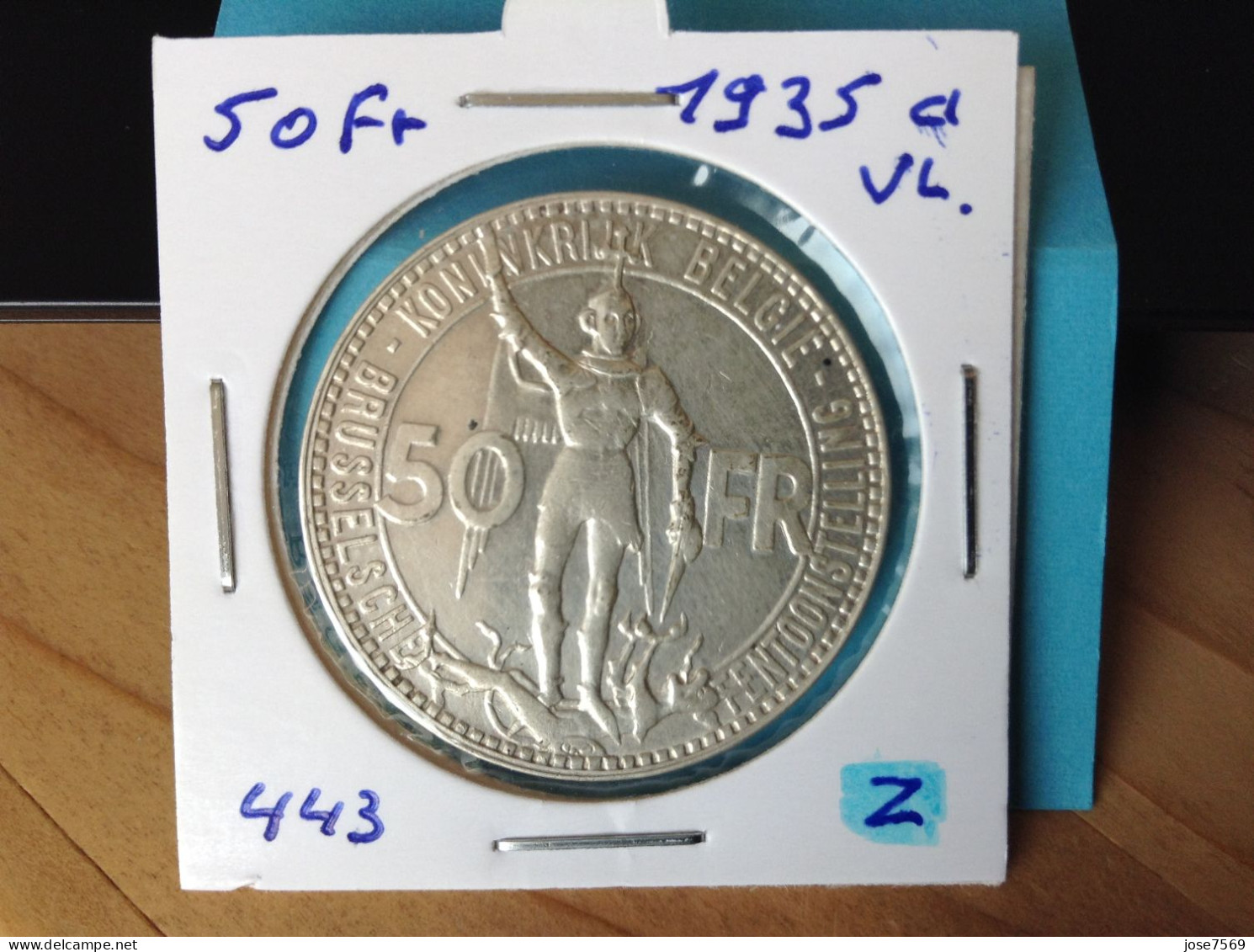 België Leopold III 50 Frank 1935 Vl Zilver. (Morin 443a) - 50 Francs